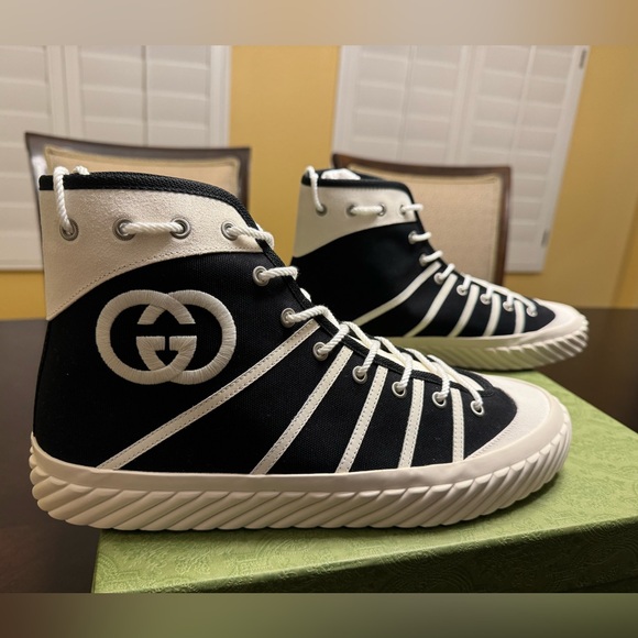 New Gucci GG Logo High Top Sneaker Shoes Black White Size UK 12 / US 12.5 - Picture 15 of 16
